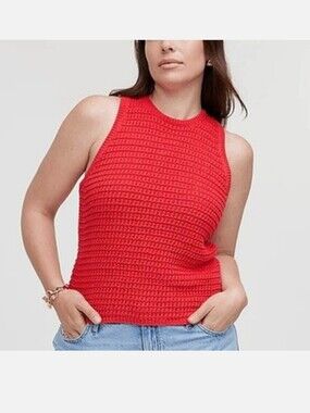 Madewell Sweater Tank Top Womens XS Red Crochet Knit Racerback Boho Festival